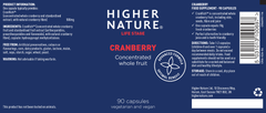 Higher Nature Cranberry Concentrated Whole Fruit & Standardised Extract 90's