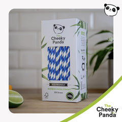 Cheeky Panda  Eco Friendly Bamboo Paper Straws 250 Pack (Blue Stripes)