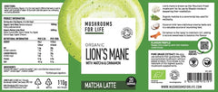 Mushrooms For Life Organic Lion’s Mane Matcha Latte 110g
