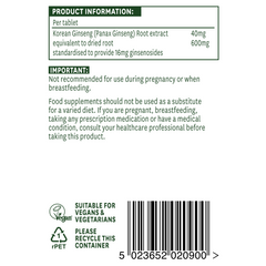 Natures Aid Korean Ginseng (Standardised) 600mg 90's