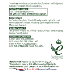 Natures Aid Vitamin B6 (Pyridoxine) 100mg 100's