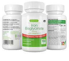 Igennus Iron Bisglycinate 20mg with Vitamin C 180's