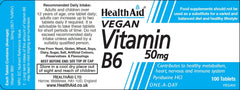 Health Aid Vegan Vitamin B6 50mg 100s