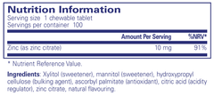 Pure Encapsulations Zinc Chewables 100s