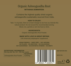Adaptogenic Apothecary Calm Organic Ashwagandha Root Powder 220g