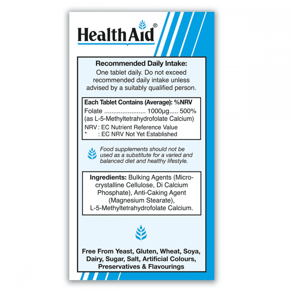 Health Aid Bio-Folate (5-MTHF) 1000ug 90s