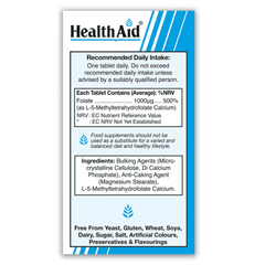 Health Aid Bio-Folate (5-MTHF) 1000ug 90s