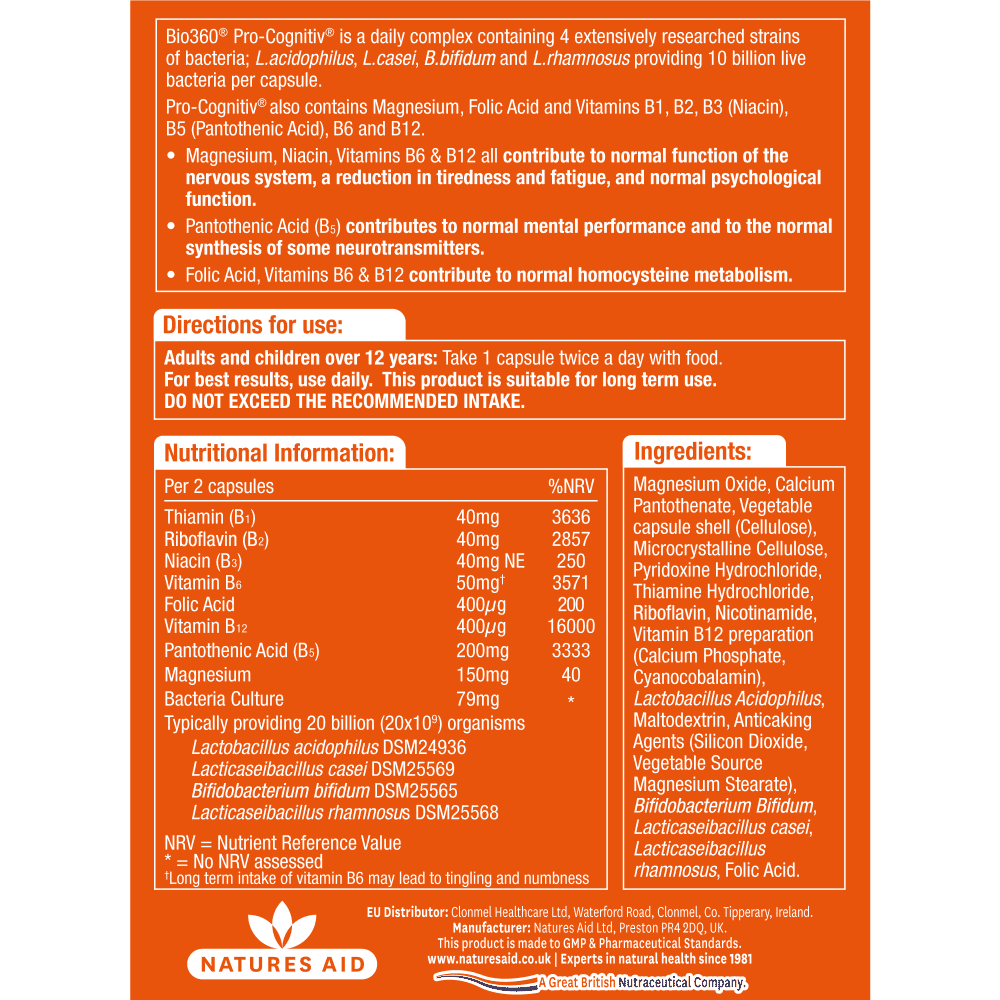 Natures Aid Bio360 Pro-Cognitiv (Mental Performance) 60s