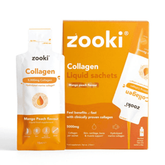 Zooki Collagen Liquid Sachets Mango Peach Flavour 5,000mg 14x15ml Sachets CASE