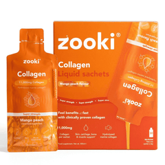 Zooki Collagen Liquid Sachets Mango Peach Flavour Super Strength 11,000mg 30x18.5ml Sachets CASE