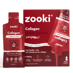 Zooki Collagen Liquid Sachets Sour Cherry Flavour Super Strength 11,000mg 30x18.5ml Sachets (CASE)