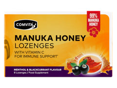Comvita Manuka Honey Lozenges Menthol & Blackcurrant Flavour 8's