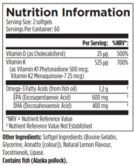 Designs For Health OmegAvail Ultra With Vitamins D3, K1, And K2 120's