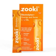 Zooki Electrolytes+ Energy and Focus Peach Flavour 7 Sachets