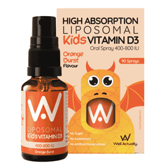 Well.Actually. HA Liposomal Kids Vitamin D3 Oral Spray 400-800IU Orange Burst Flavour 15ml