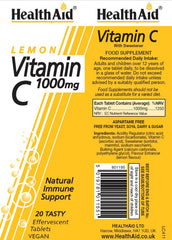 Health Aid Vitamin C 1000mg Effervescent Lemon Flavour 20's