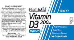 Health Aid Vitamin D3 200iu Drops 15ml