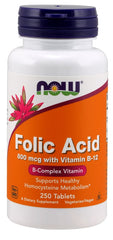 Folic Acid with Vitamin B12, 800mcg - 250 tablets | NOW Foods