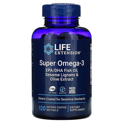 Super Omega-3 EPA/DHA with Sesame Lignans & Olive Extract - 120 enteric coated softgels | Life Extension