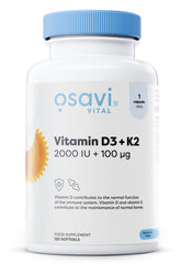 Vitamin D3 + K2, 2000IU + 100mcg - 120 softgels | Osavi