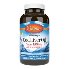 Wild Norwegian Cod Liver Oil Gems, 1000mg - 250 softgels | Carlson Labs