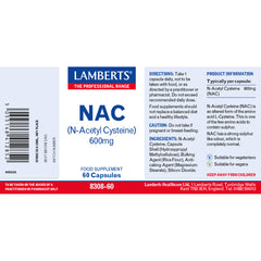 Lamberts NAC N-Acetyl Cysteine 600mg 60's