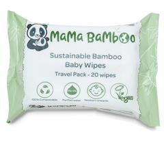 Mama Bamboo Sustainable Bamboo Baby Wipes TRAVEL PACK 20 Wipes