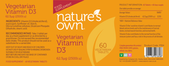 Nature's Own Vegetarian Vitamin D3 62.5ug 60's