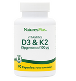 Nature's Plus Vitamins D3 & K2 25ug 1000IU/100ug 90's