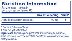 Pure Encapsulations Alpha Lipoic Acid 100mg 60's