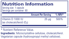 Pure Encapsulations Vitamin D3 1,000IU 60's