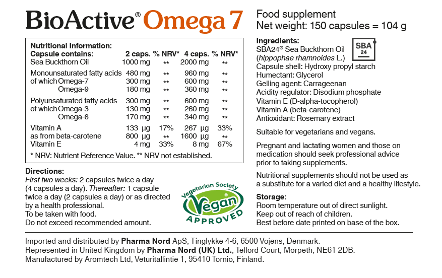Pharma Nord BioActive Omega 7 Sea Buckthorn Oil 150's