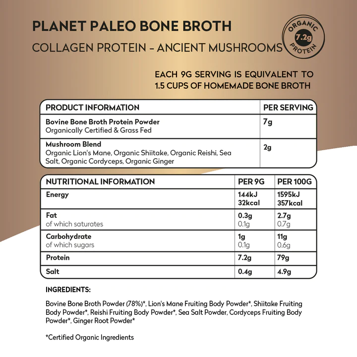 Planet Paleo Organic Bone Broth Collagen Protein Ancient Mushrooms wit