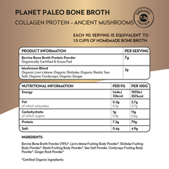 Planet Paleo Organic Bone Broth Collagen Protein Ancient Mushrooms with Lion's Mane & Reishi 450g