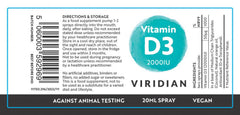 Viridian Vitamin D3 Spray 2000iu 20ml