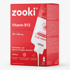 Zooki Vitamin B12 Liquid Sachets Strawberry Flavour 14x10ml Sachets CASE