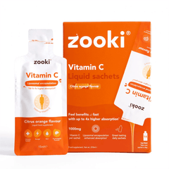 Zooki Vitamin C Liquid Sachets Citrus Orange Flavour 1000mg 14x15ml CASE