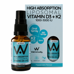Well.Actually. High Absorption Liposomal Vitamin D3 + K2 1000-3000IU Oral Spray Peppermint 25ml