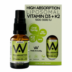 Well.Actually. High Absorption Liposomal Vitamin D3 + K2 1000-3000IU Oral Spray Lime Crush 25ml