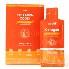 Zooki Collagen Zooki 11,000mg Super Strength Mango Peach 14x18.5ml Sachets CASE