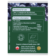 Natures Aid Organic Superfoods Bilberry 7500mg 60's